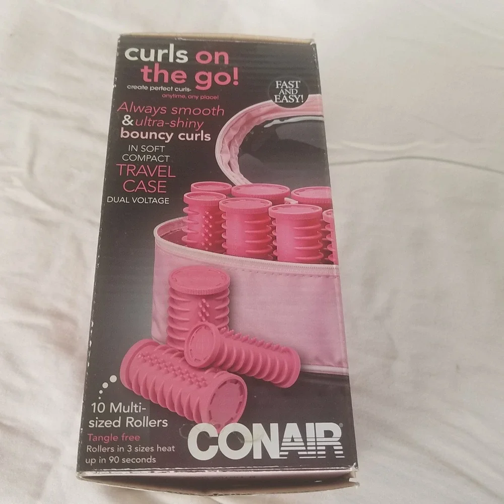 Conair Curls on the Go Travel Hot Rollers Women OS Pink Excellent 10 Multi-Size